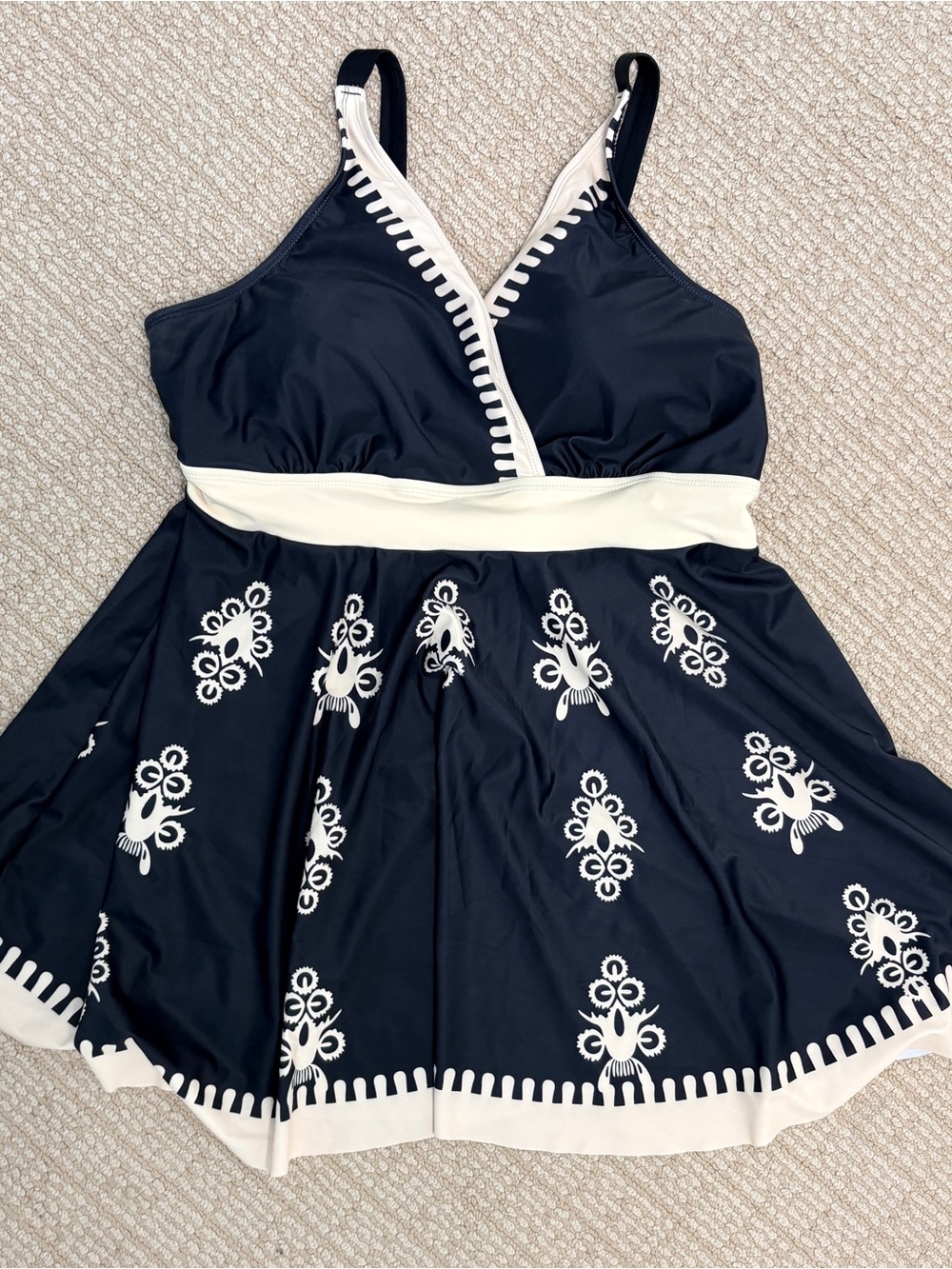 BloomChic black and cream, embroidered motiff swim dress top.